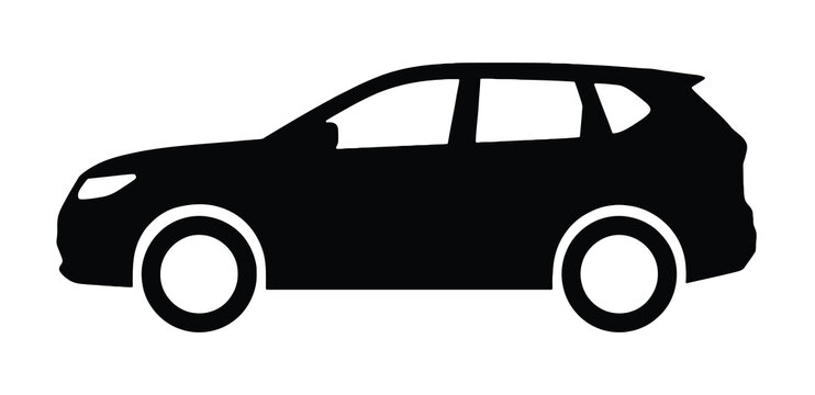 Car silhouette icon set with sedan hatchback convertible SUV wagon minivan pickup truck automobile vector collection. Black car silhouette vector icon set containing sedan station wagon minivan. 