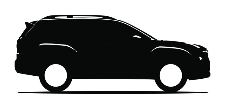  Car silhouette icon set with sedan hatchback convertible SUV wagon minivan pickup truck automobile vector collection. Black car silhouette vector icon set containing sedan station wagon minivan.