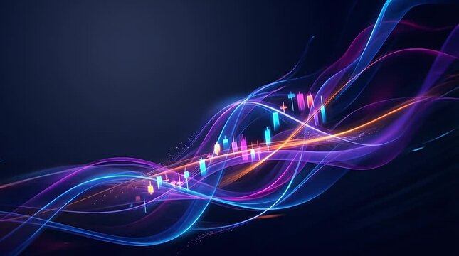 Vibrant Abstract Digital Waves with Glowing Elements and Motion