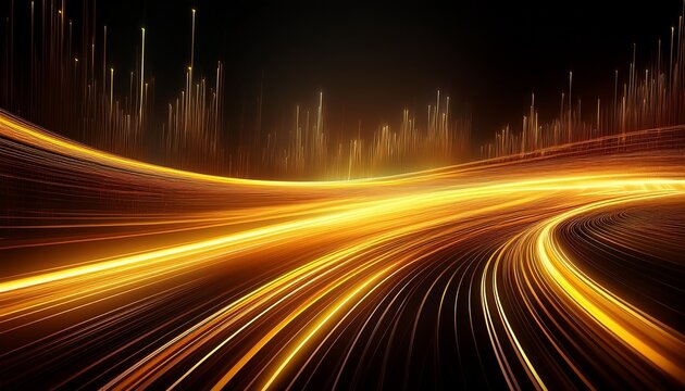 high speed yellow line abstract technology background digital fiber hi tech concept speed light line blurred on dark background data fast transfer simulation