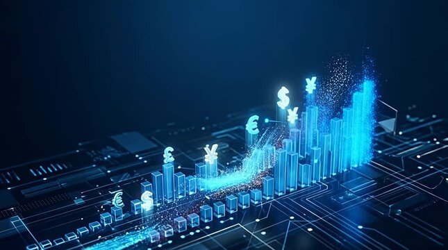 Futuristic Financial Growth Visualization with Digital Currency Symbols