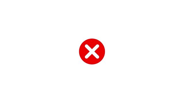 Red x mark animation on white background, minimalist warning symbol for ui and digital notifications