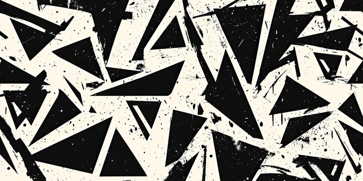 Chaotic black triangles scattered on white background