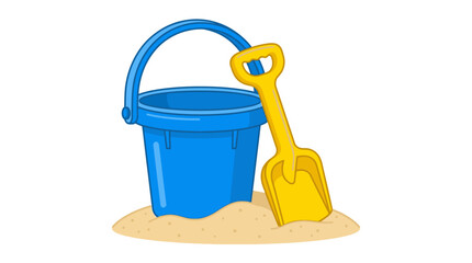 Blue bucket and yellow shovel toy. © Queen
