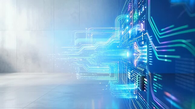 Futuristic Digital Interface Glowing Circuitry Technology Visualization