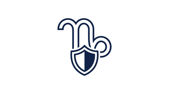 Capricorn zodiac sign symbol with shield, astrology icon, dark blue on white background