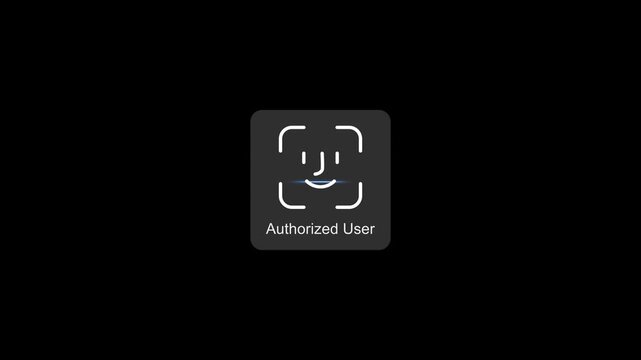 Facial recognition technology interface with authorized user access confirmation animation biometrics