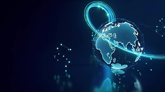Futuristic Holographic Globe with Dynamic Data Flow Visualization