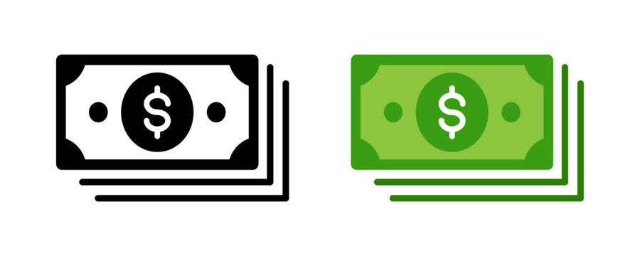 Cash money icon, Dollar bill symbol. Transparent vector and PNG