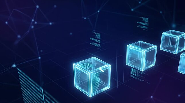 Glowing Holographic Blocks Assembling Futuristic Digital Interface