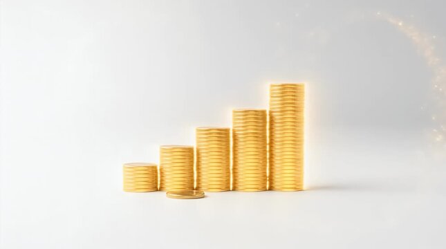 Gold Coins Stacked in Ascending Order Symbolizing Financial Growth