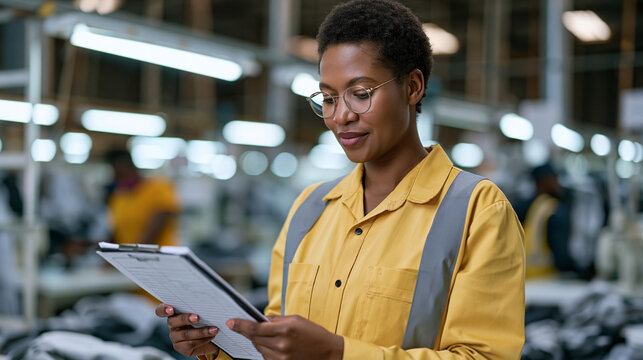 Ethical sourcing compliance officer photographing worker conditions at an overseas garment factory, audit checklist visible, fair trade verification, supply chain transparency, responsible sourcing 