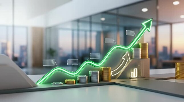 Modern Financial Growth Visualization with Coins and Graphs