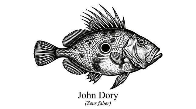 John Dory fish illustration in vintage engraving style