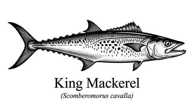 King Mackerel fish illustration in vintage engraving style