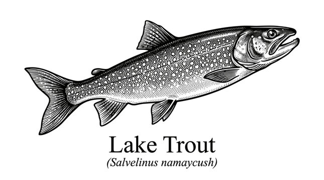 Lake Trout fish vintage engraving style illustration