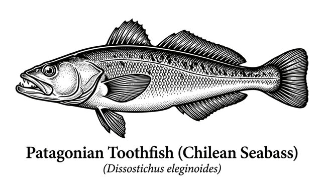 Patagonian toothfish Chilean seabass hand drawn illustration
