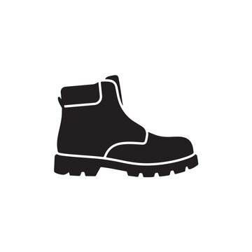Work boot icon for industrial protection safety footwear symbol black and white vector illustration.