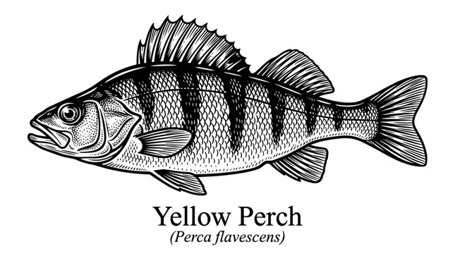Yellow Perch fish line art illustration