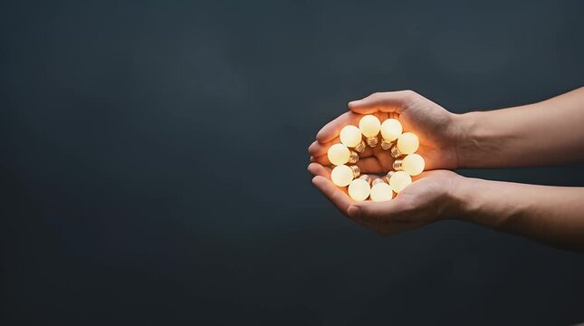 Warm Hands Holding Glowing Light Bulbs Circular Arrangement Soft Background