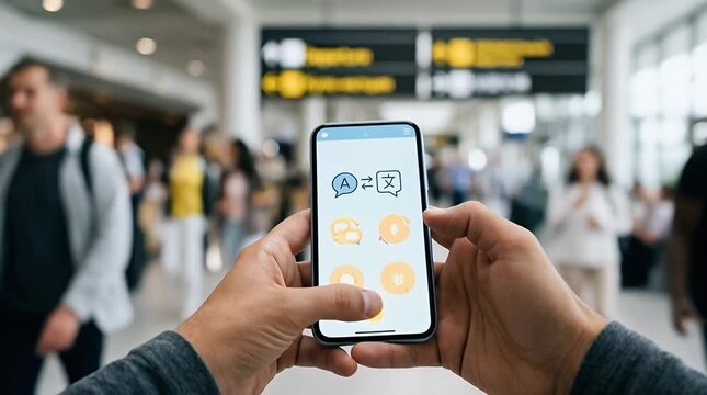 Engaged Traveler Using Smartphone for Navigation in Busy Airport