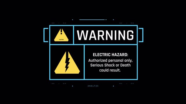 Digital electric hazard warning sign animation with neon style.
