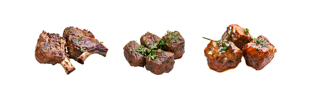Gourmet beef chunks and lamb chops