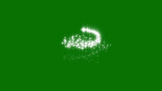 Glittering star line and circle sparkle on green background, magic glitter sparkle trail, 4k magic light stars line effect, white stars and broken lights sparkle, magic sparkles glitter line stars.