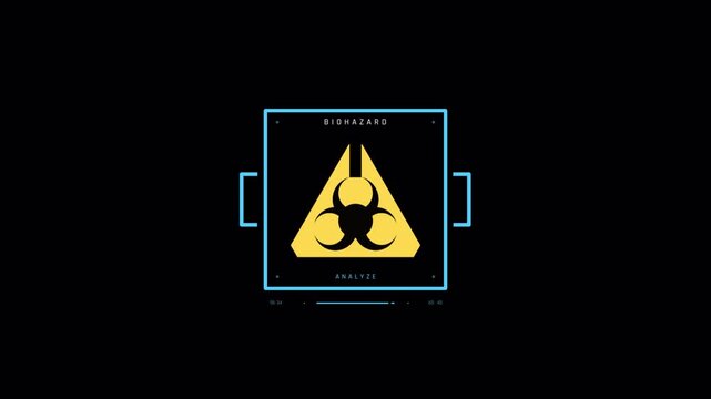 Futuristic Biohazard Symbol Digital Interface Display Graphic.