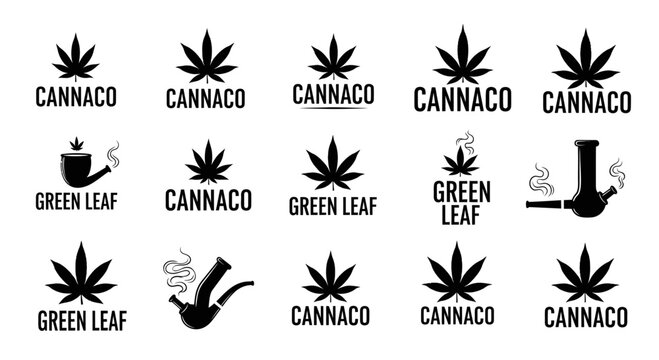 Minimal black cannabis leaf icon inside a circular outline on a clean white background. Simple monochrome vector-style logo design representing cannabis, marijuana, hemp, herbal products, CBD, and bot