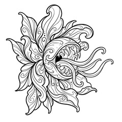 Fototapeta premium Ornate Carnivorous Fantasy Flower Coloring Page