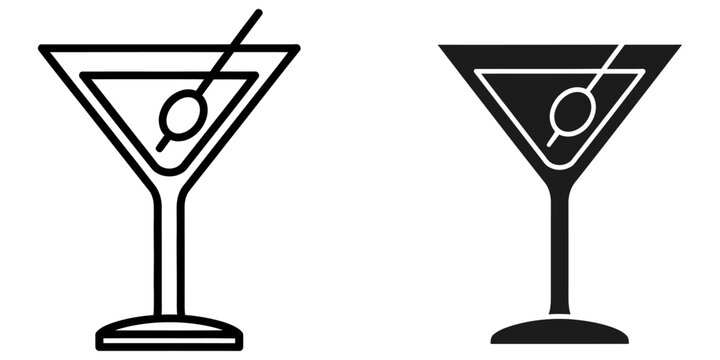 Martini glass with olive and toothpick during simple celebration with clean vector style