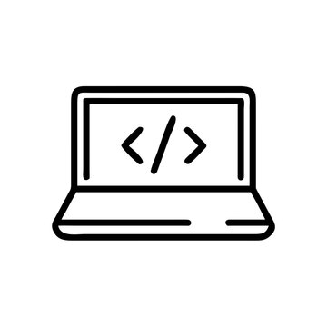 Laptop coding icon vector. simple flat symbol on transparent background.