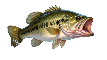 Fototapeta premium Large Mouth Bass Fish Open Mouth Aggressive Pose