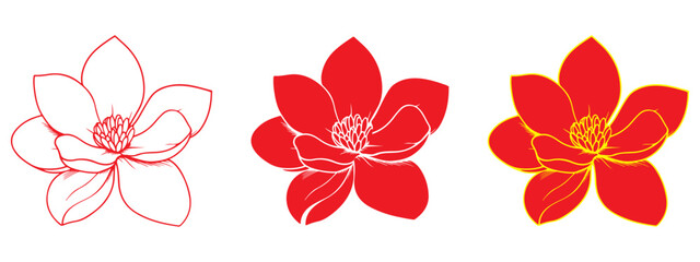 Hand drawn detailed magnolia flower Silhouette icon, logo, symbol, clipart vector illustration. PNG. Editable stroke. Elegant magnolia flower. © Newton