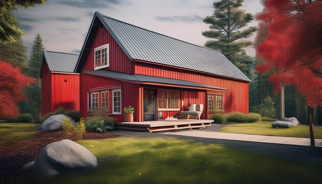 inviting retreat stylish gray and red barndominium getaway