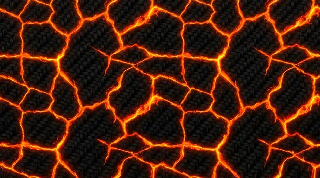 Carbon Fiber Weave and Neon Volcanic Lava Cracks Hybrid Seamless Pattern
