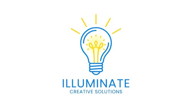 Light bulb symbol for illuminate creative solutions company logo on white background.