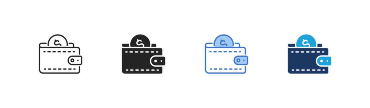 Set of wallet icon collection in multiple style. Icon suitable for web and mobile application