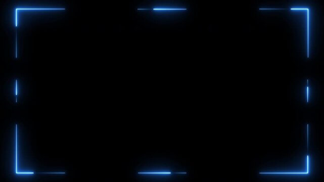 Interface frame hud features bright glowing blue neon corner lines digital overlay.