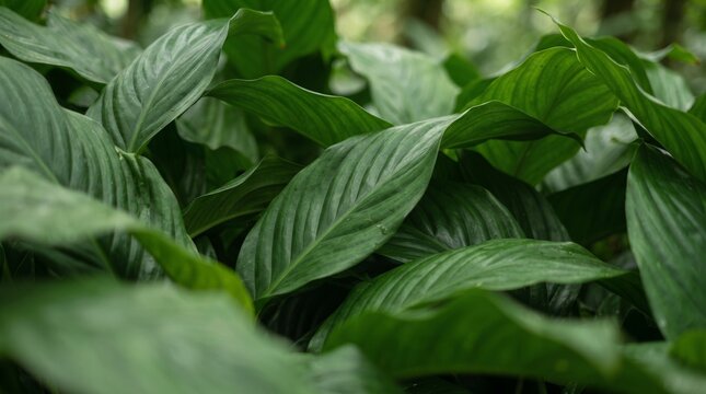 Lush tropical palm leaves forming an elegant green botanical background with layered foliage and rich natural texture.
