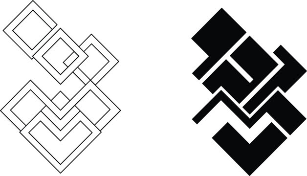 Geometric diamond pattern vector illustration with overlapping line art and bold solid fill design