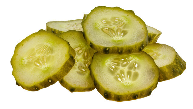 Dill pickle slices with seeds and texture