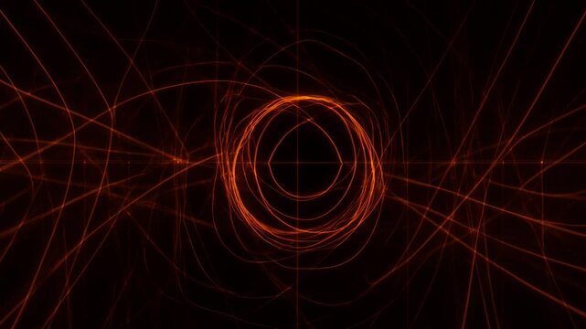 Abstract red neon circular lines on a dark black background