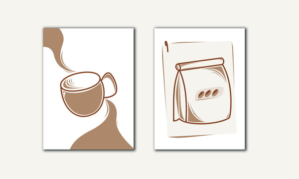Coffee line art wall art vector. Cafe wall print. Kitchen wall decor. Restaurant wall decoration.