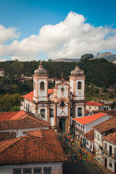 The Minor Basilica of Our Lady of the Pillar in Ouro Preto, Minas Gerais, Brazil (drone)