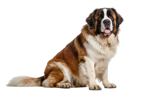 Saint Bernard dog sitting with tongue out