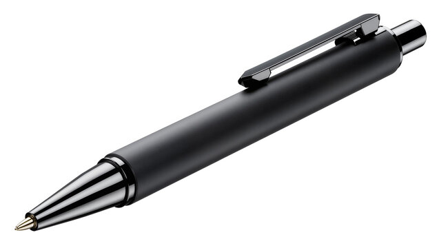 Black matte ballpoint pen with silver clip and tip
