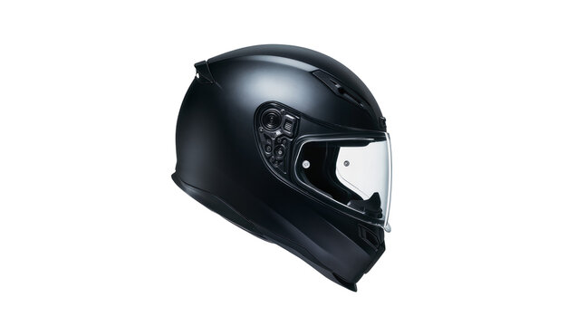 Black full face motorcycle helmet with clear visor