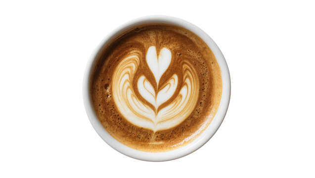 Latte art coffee in white cup with heart pattern